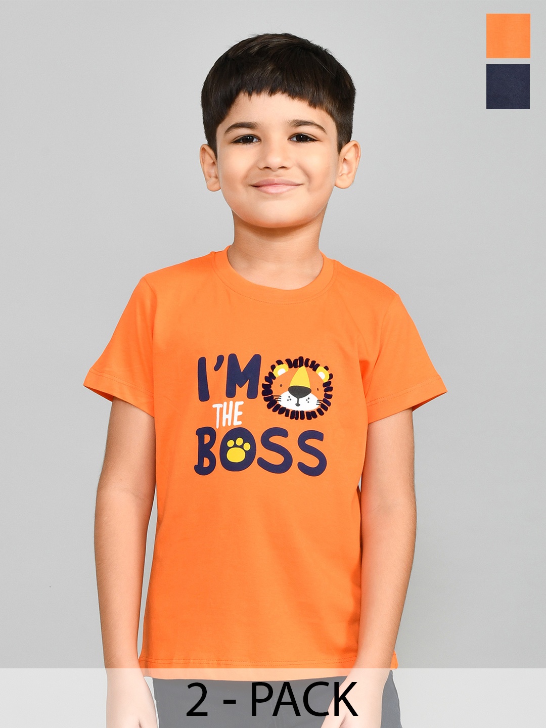 

Lux Cozi Boys Pack Of 2 Typography Printed Cotton T-shirt, Navy blue