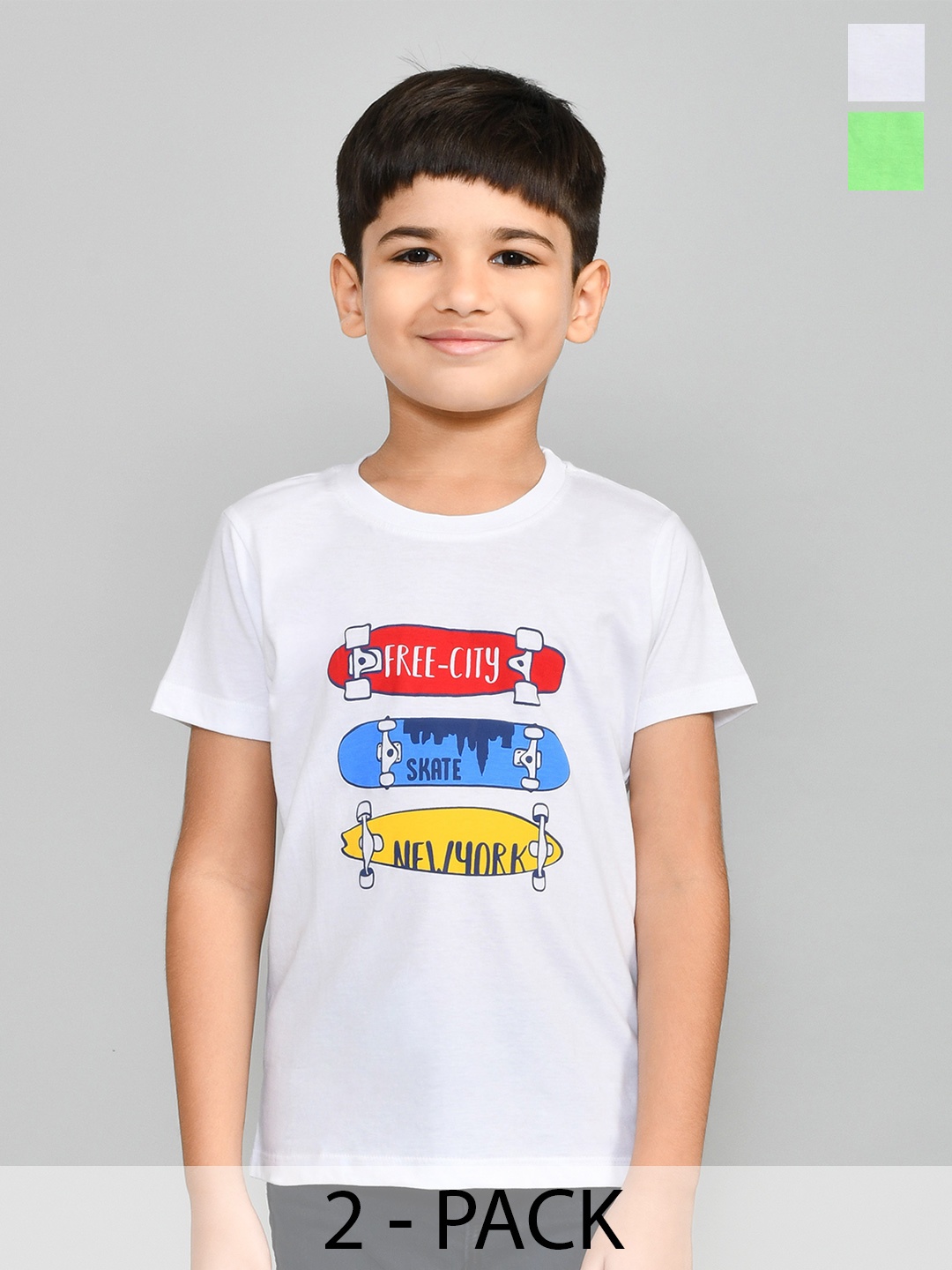 

Lux Cozi Boys Pack Of 2 Typography Printed Pure Cotton T-shirts, Green