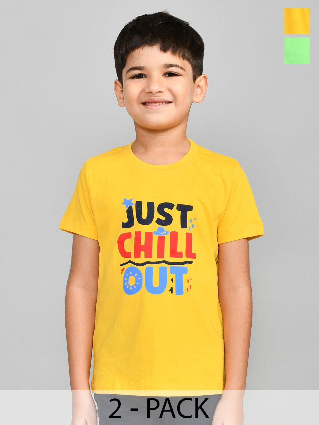 

Lux Cozi Boys Pack Of 2 Typography Printed Round Neck T-Shirt, Green