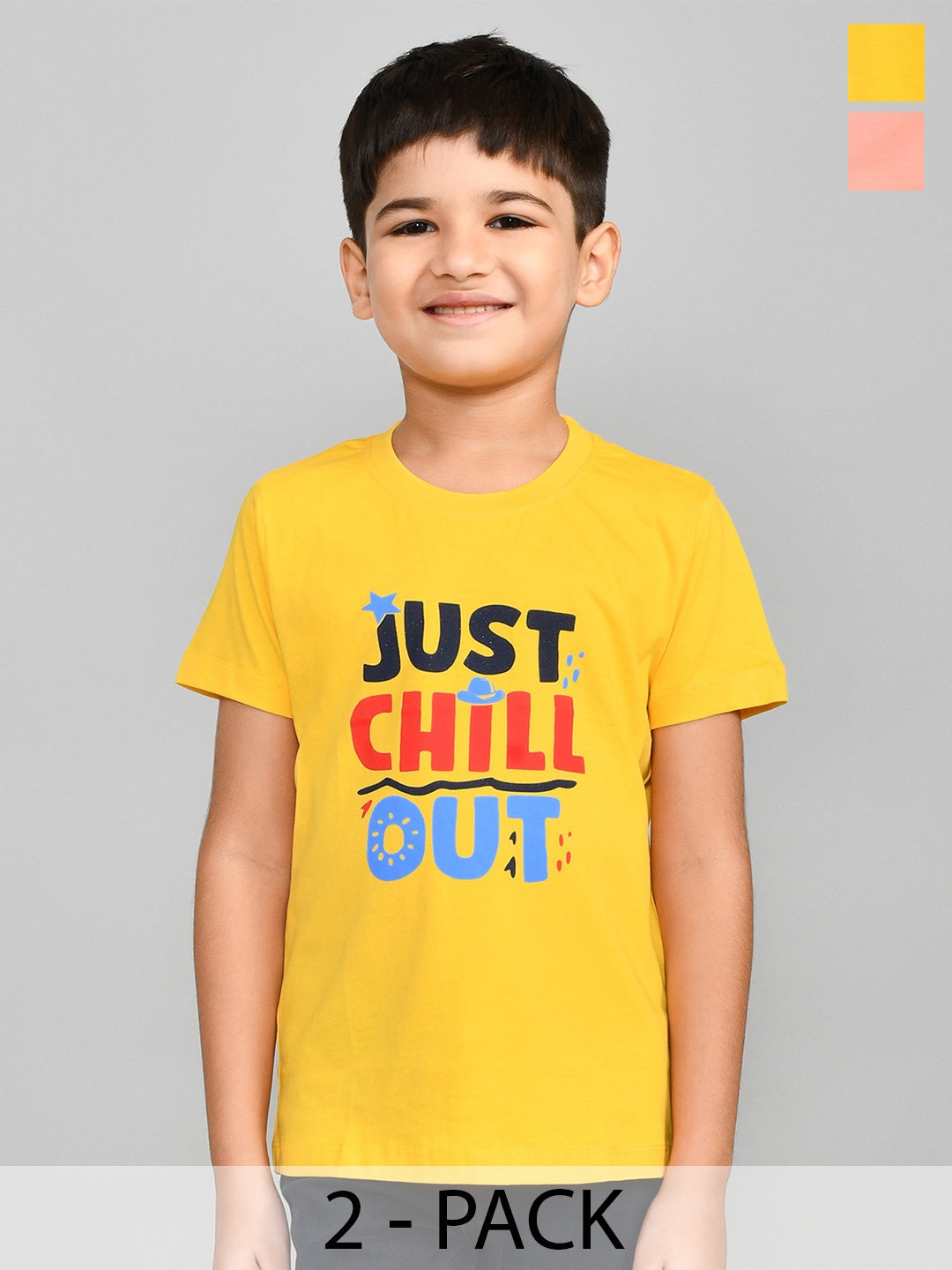 

Lux Cozi Boys Pack of 2 Typography Printed Pure Cotton T-shirt, Yellow