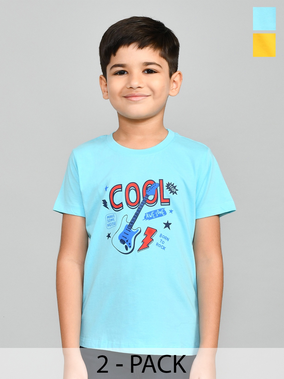 

Lux Cozi Boys Pack Of 2 Typography Printed Pure Cotton T-shirts, Blue