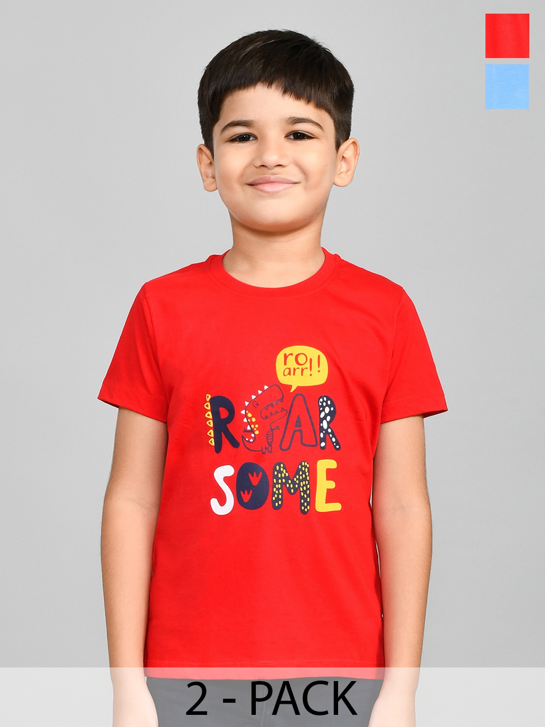 

Lux Cozi Boys Pack Of 2 Typography Printed Pure Cotton T-shirts, Blue