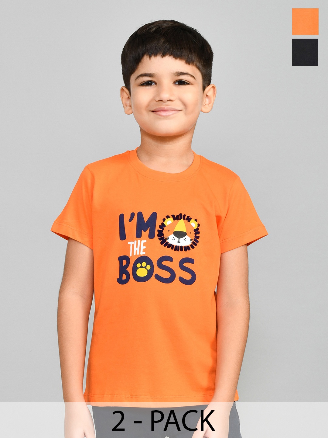 Lux Cozi Boys Pack Of 2 Typography Printed Round Neck T-Shirt, Black