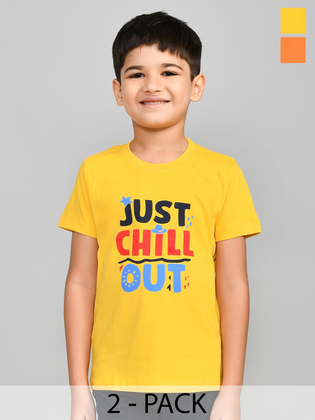 

Lux Cozi Boys Pack Of 2 Typography Printed Round Neck T-Shirt, Yellow