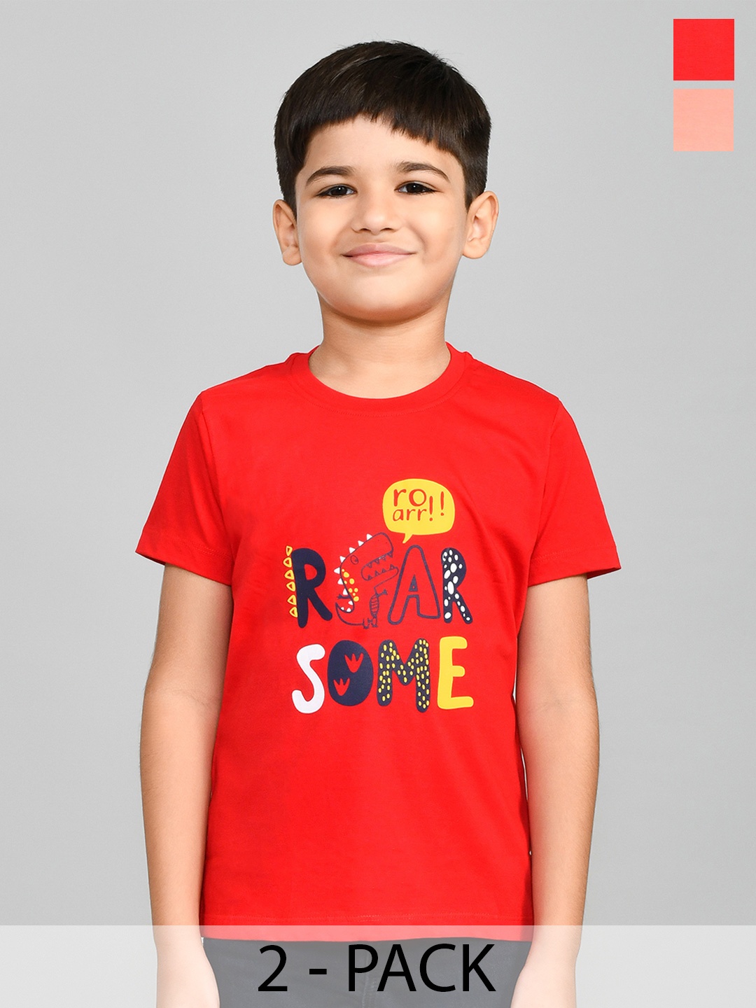 

Lux Cozi Boys Pack Of 2 Typography Printed Cotton T-shirt, Red