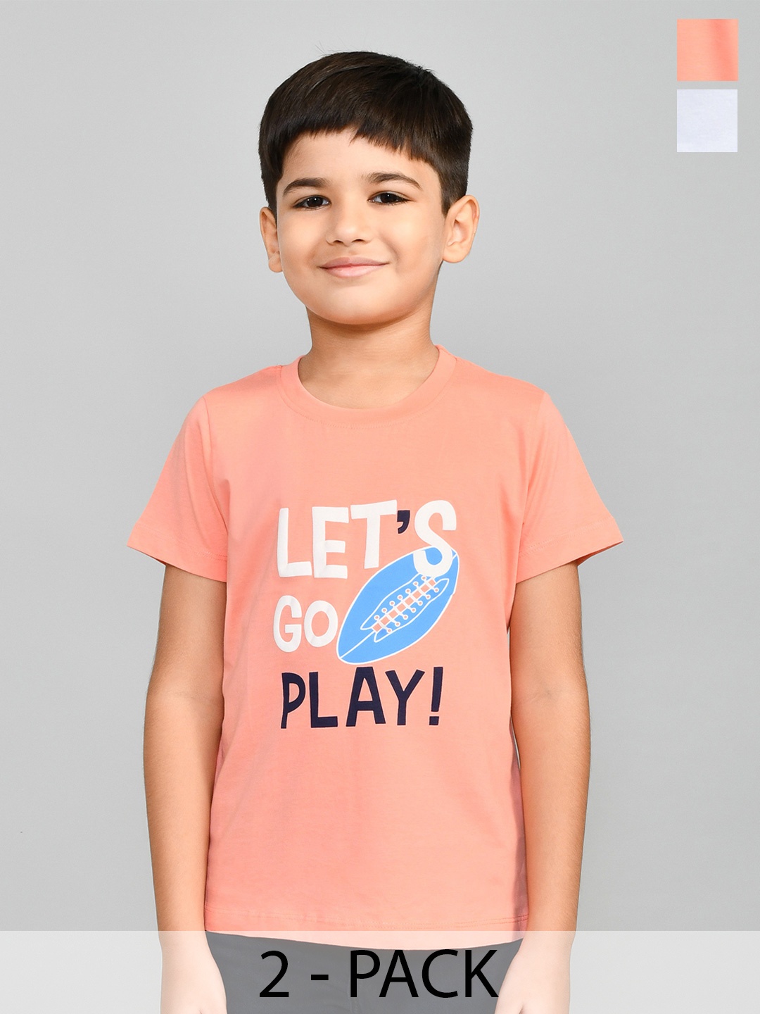 

Lux Cozi Boys Pack Of 2 Typography Printed Pure Cotton T-shirt, Peach