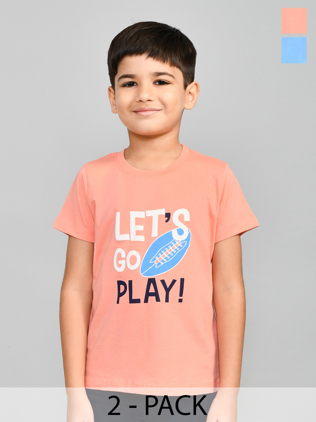 

Lux Cozi Boys Pack Of 2 Typography Printed Round Neck T-Shirt, Blue