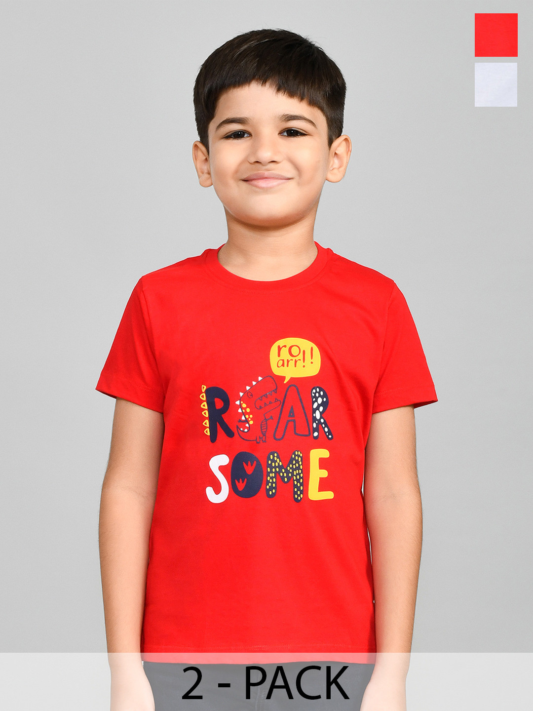 

Lux Cozi Boys Pack of 2 Typography Printed Pure Cotton T-shirt, White
