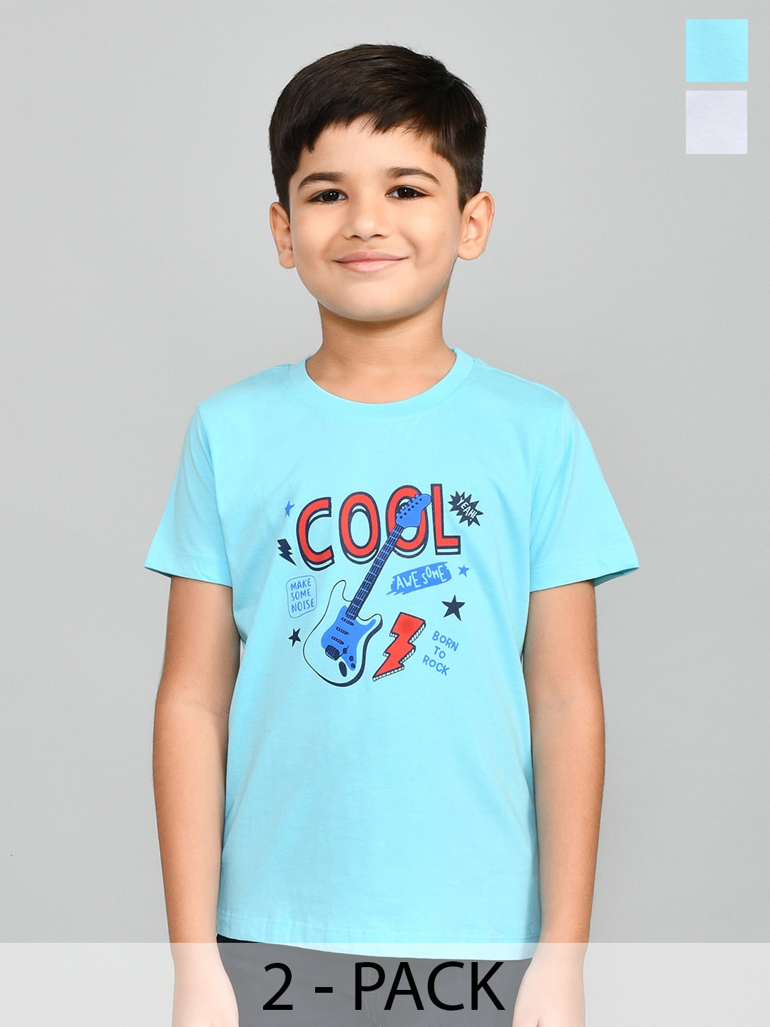 

Lux Cozi Boys Pack Of 2 Typography Printed Round Neck T-Shirt, White
