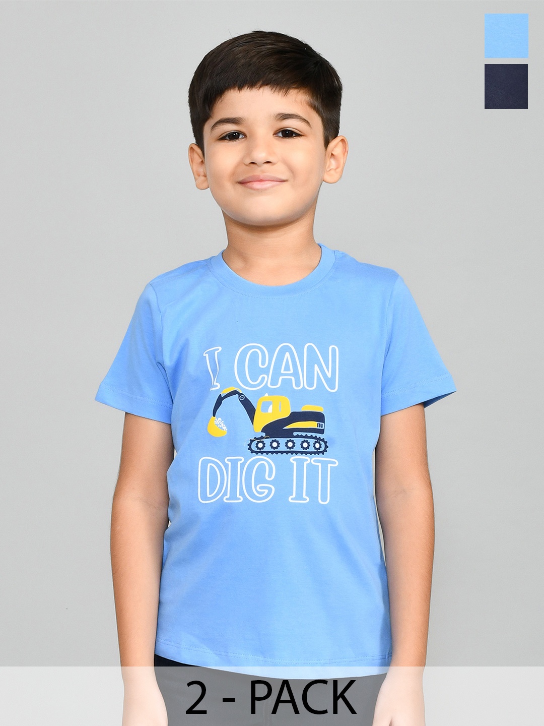 

Lux Cozi Boys Pack Of 2 Typography Printed Pure Cotton T-shirts, Navy blue