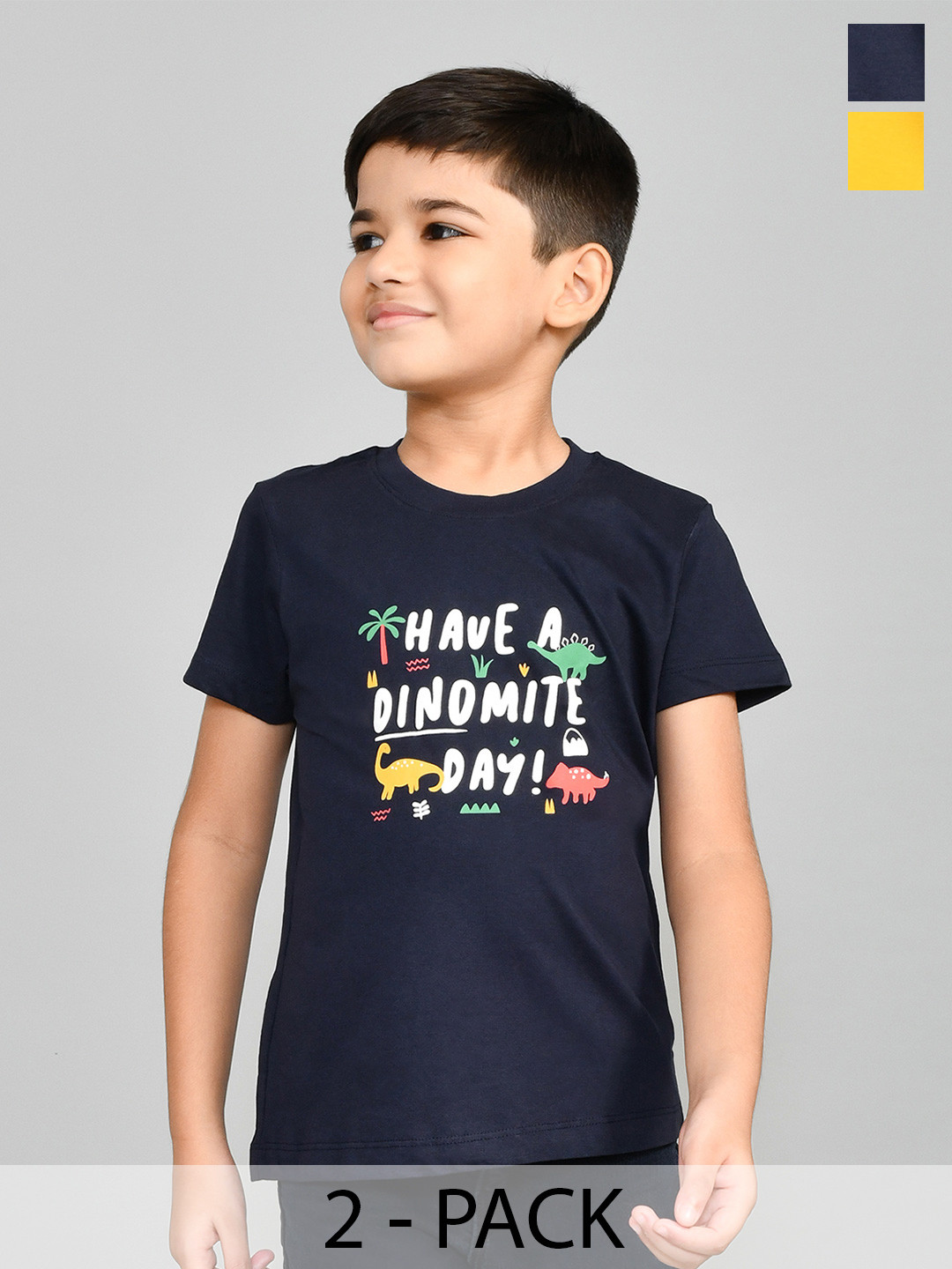 

Lux Cozi Boys Pack Of 2 Typography Printed Pure Cotton T-shirt, Navy blue