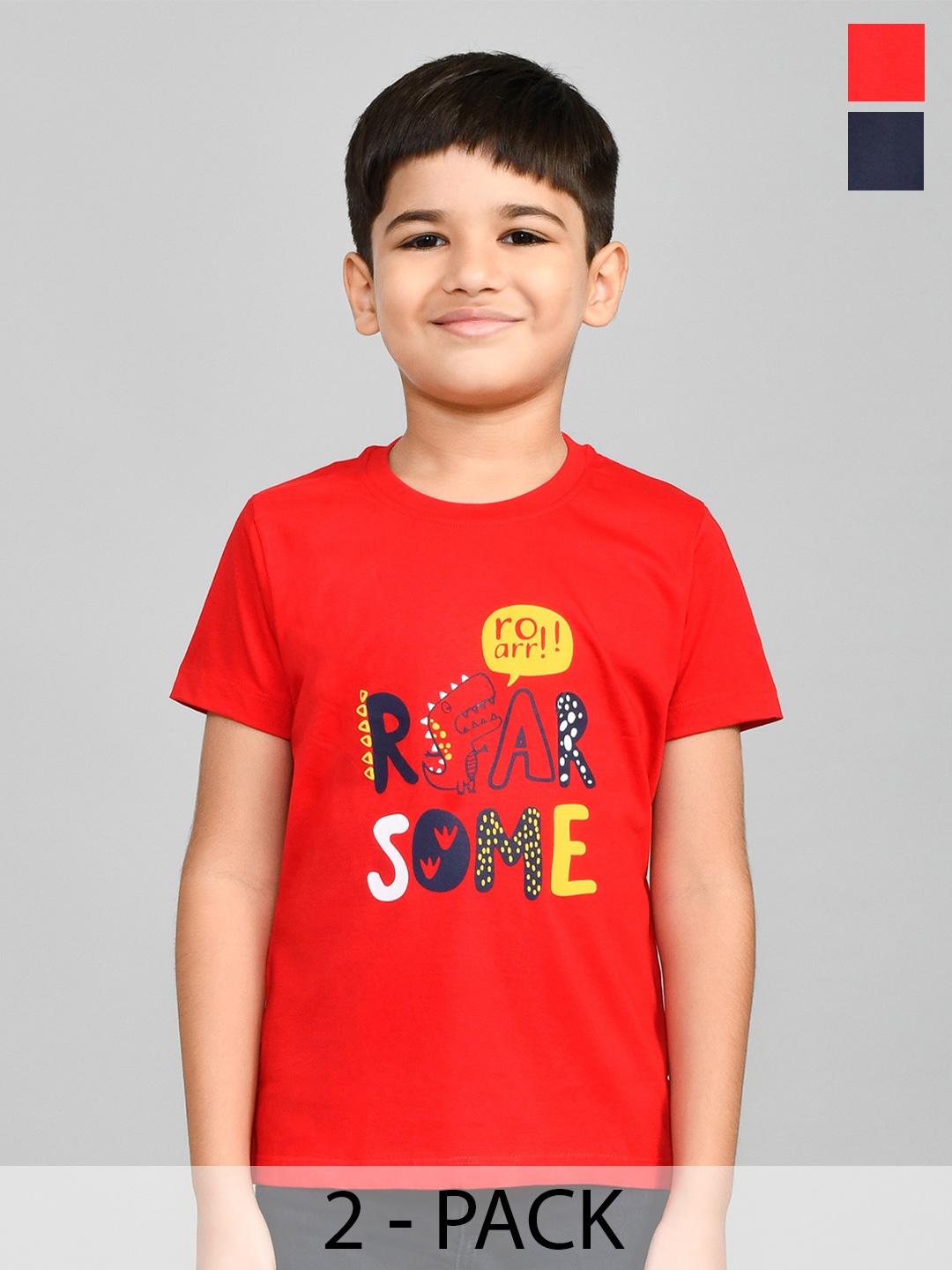 

Lux Cozi Boys Pack Of 2 Typography Printed Pure Cotton T-shirts, Navy blue
