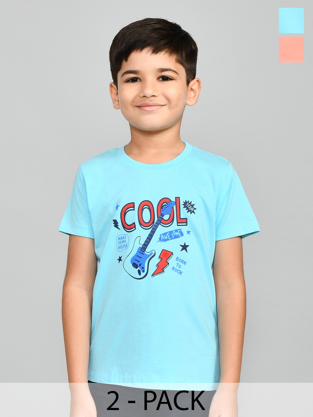 

Lux Cozi Boys Pack Of 2 Typography Printed Pure Cotton T-shirt, Peach