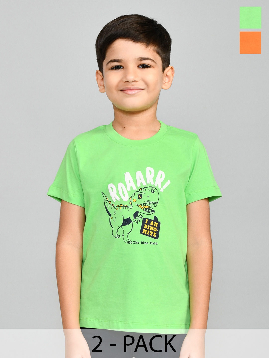 

Lux Cozi Boys Pack Of 2 Printed Cotton Casual T-shirts, Green