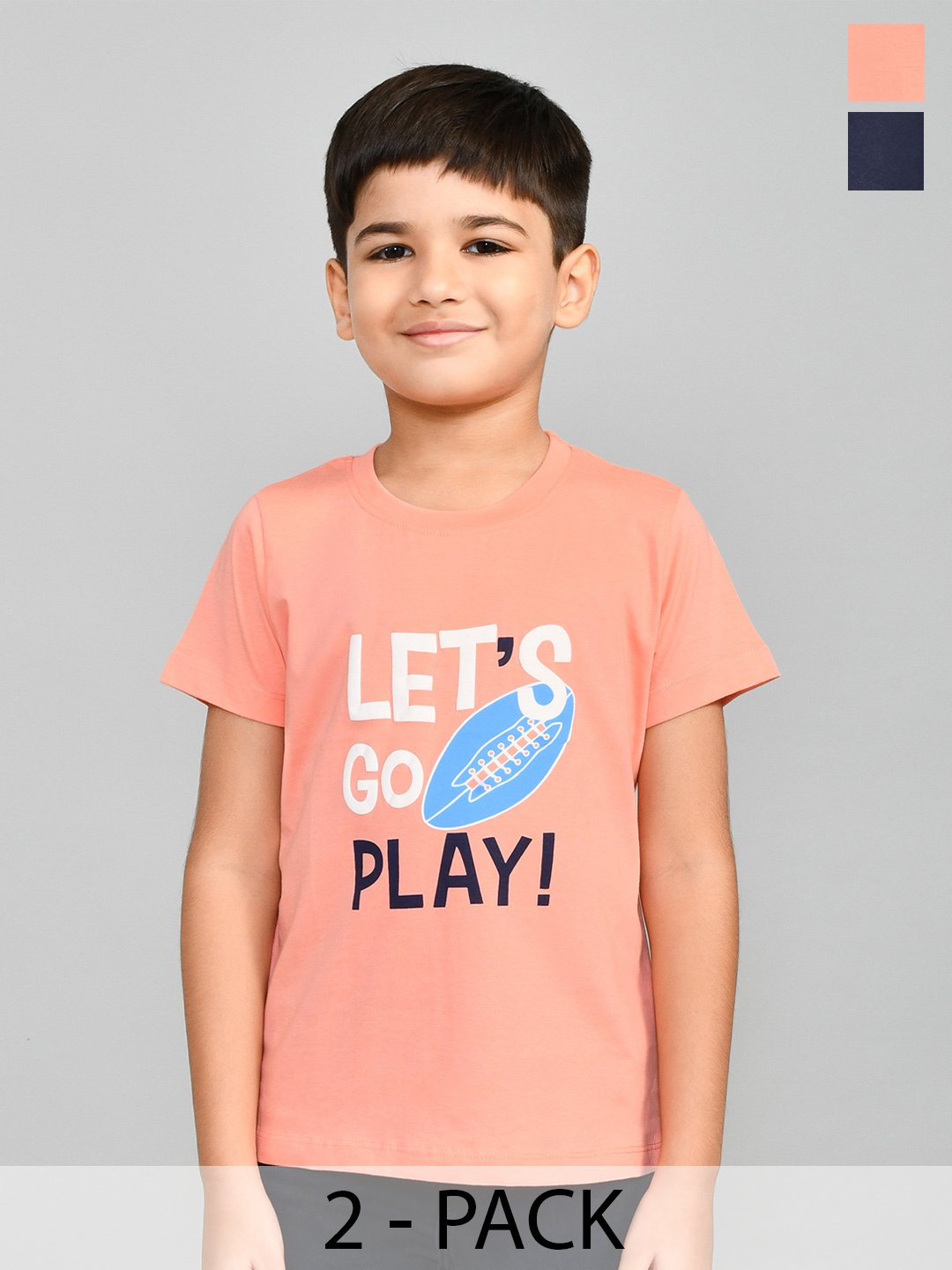 

Lux Cozi Boys Pack Of 2 Typography Printed Pure Cotton T-shirt, Navy blue