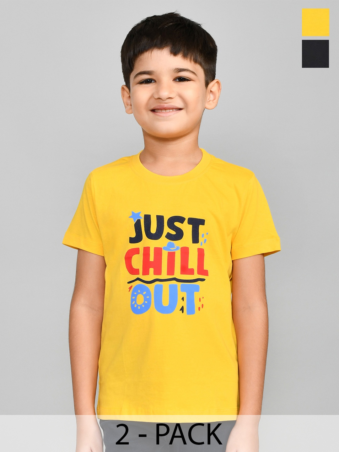 Lux Cozi Boys Pack Of 2 Typography Printed Pure Cotton T-shirt, Black