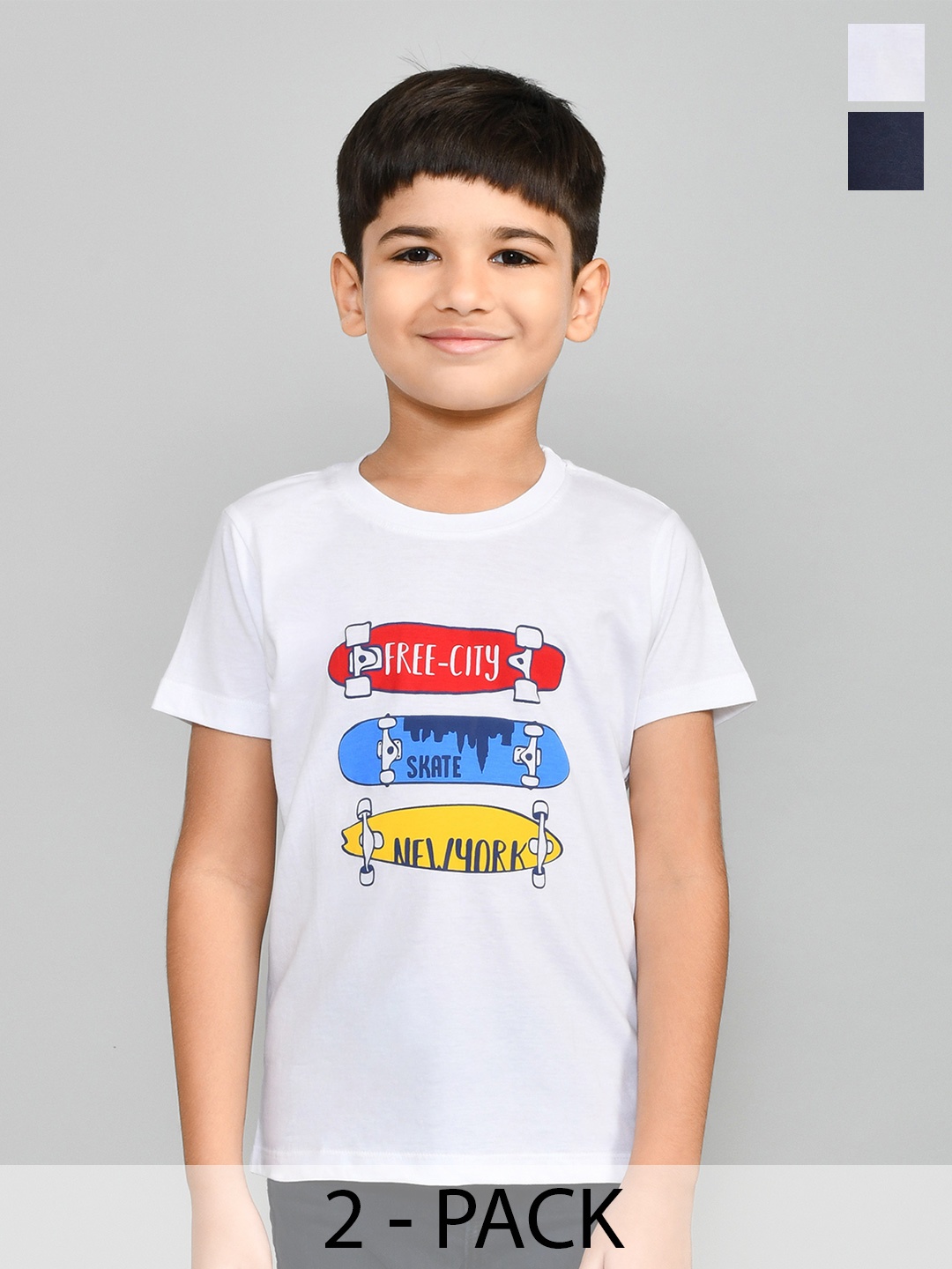 

Lux Cozi Boys Pack Of 2 Typography Printed Pure Cotton Casual T-shirts, Navy blue
