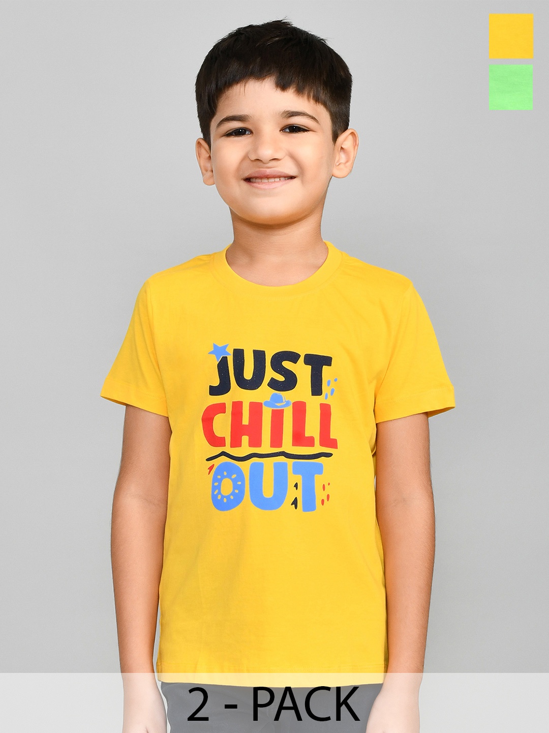 

Lux Cozi Boys Pack Of 2 Printed Pure Cotton Casual T-shirts, Green