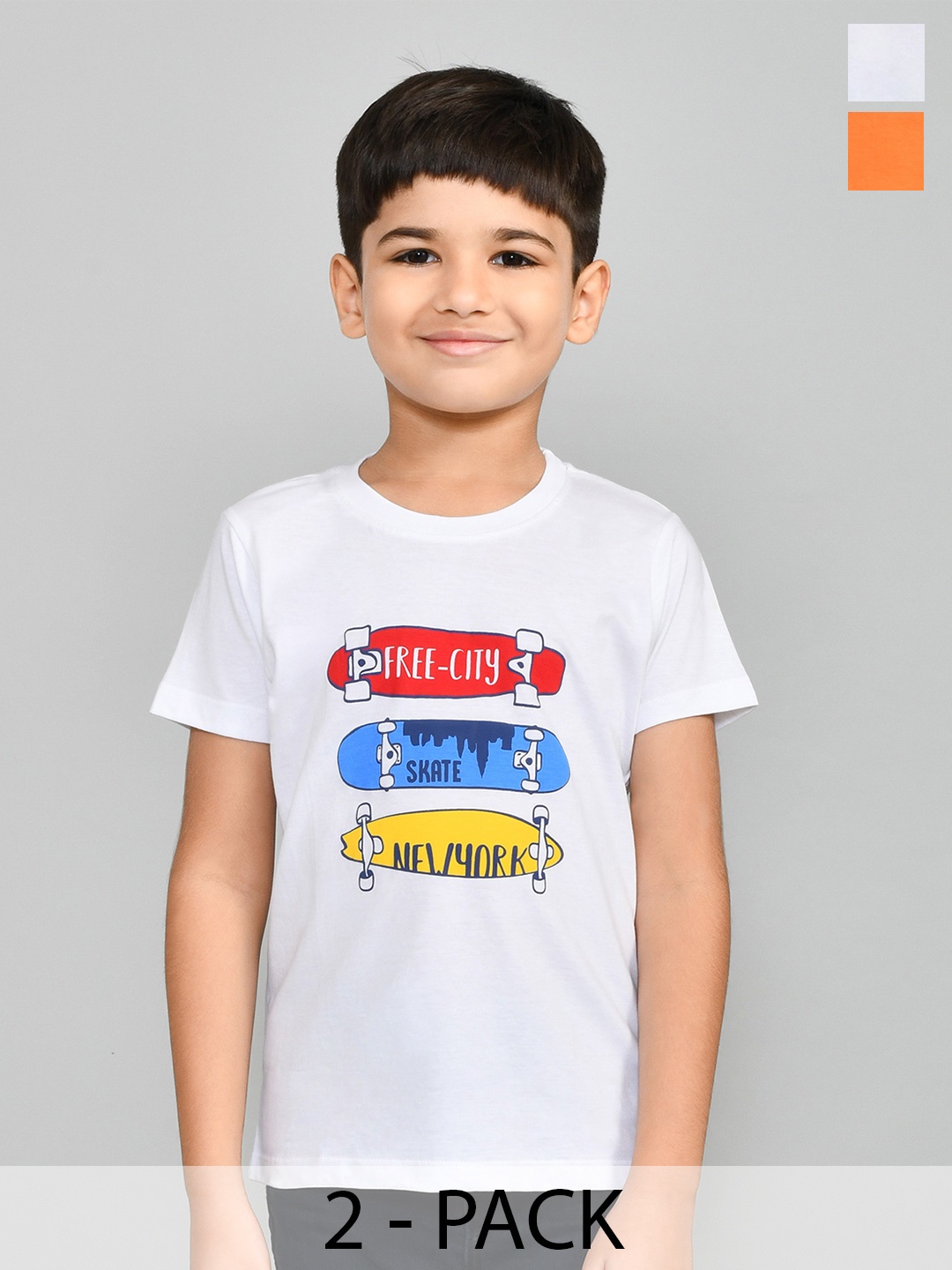 

Lux Cozi Boys Pack Of 2 Typography Printed Pure Cotton T-shirt, White
