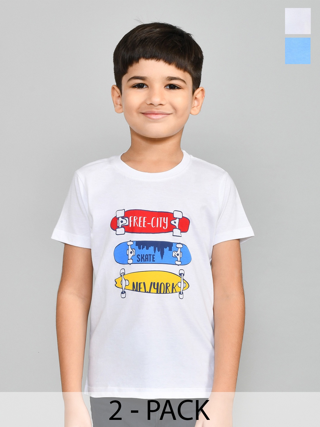 

Lux Cozi Boys Pack Of 2 Typography Printed Pure Cotton T-shirt, Blue