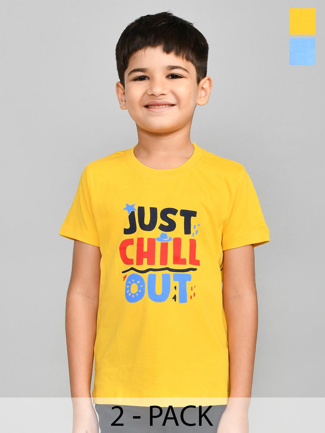 Lux Cozi Boys Pack Of 2 Typography Printed Pure Cotton T-shirt, Blue