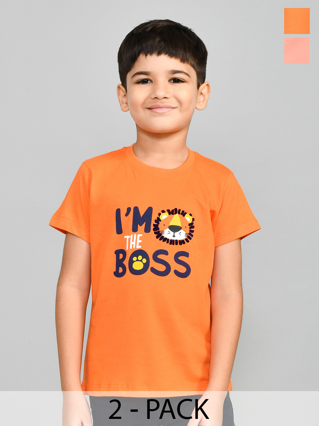 

Lux Cozi Boys Pack Of 2 Typography Printed Pure Cotton T-shirt, Peach