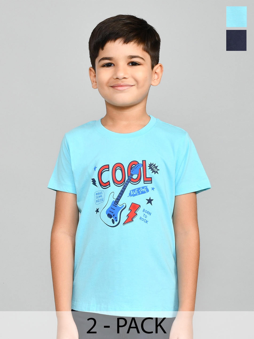 

Lux Cozi Boys Pack Of 2 Typography Printed Cotton Casual T-shirts, Navy blue