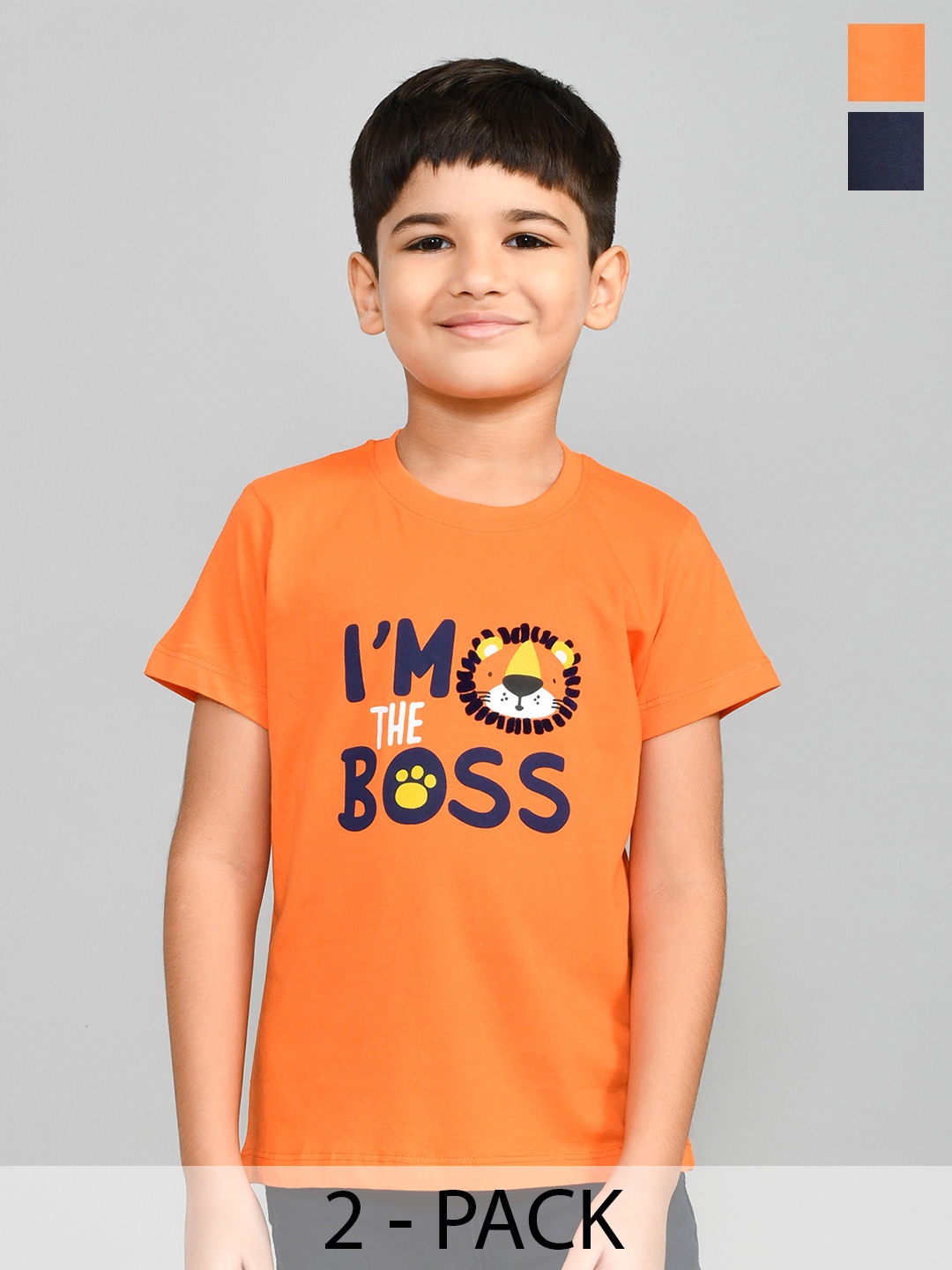 

Lux Cozi Boys Pack Of 2 Typography Printed Pure Cotton T-shirt, Navy blue