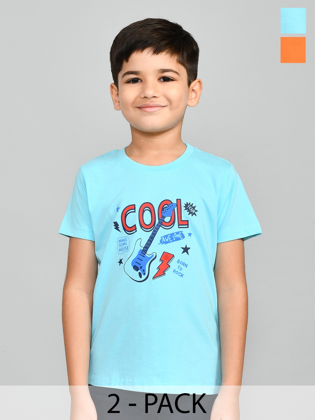 

Lux Cozi Boys Pack Of 2 Typography Printed Pure Cotton T-shirt, Blue