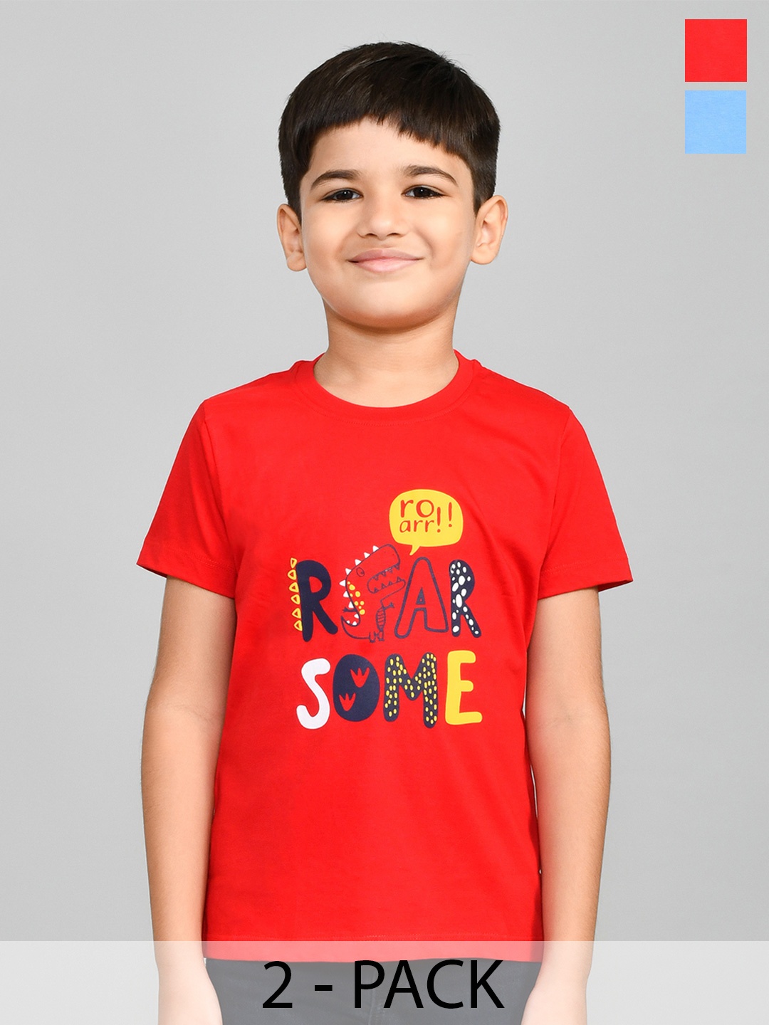 

Lux Cozi Boys Pack Of 2 Typography Printed Pure Cotton T-shirt, Blue