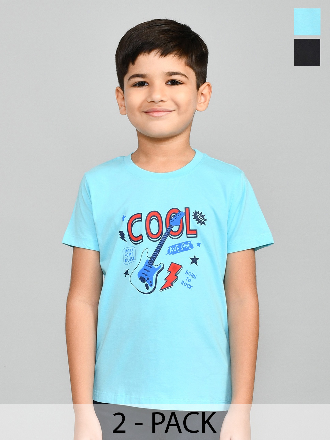 

Lux Cozi Boys Pack Of 2 Typography Printed Pure Cotton T-shirt, Black