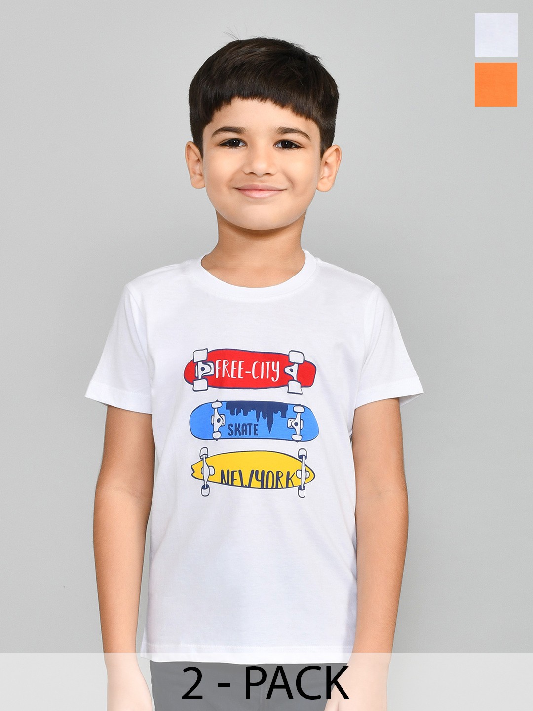 

Lux Cozi Boys Pack Of 2 Typography Printed Pure Cotton Casual T-shirts, White