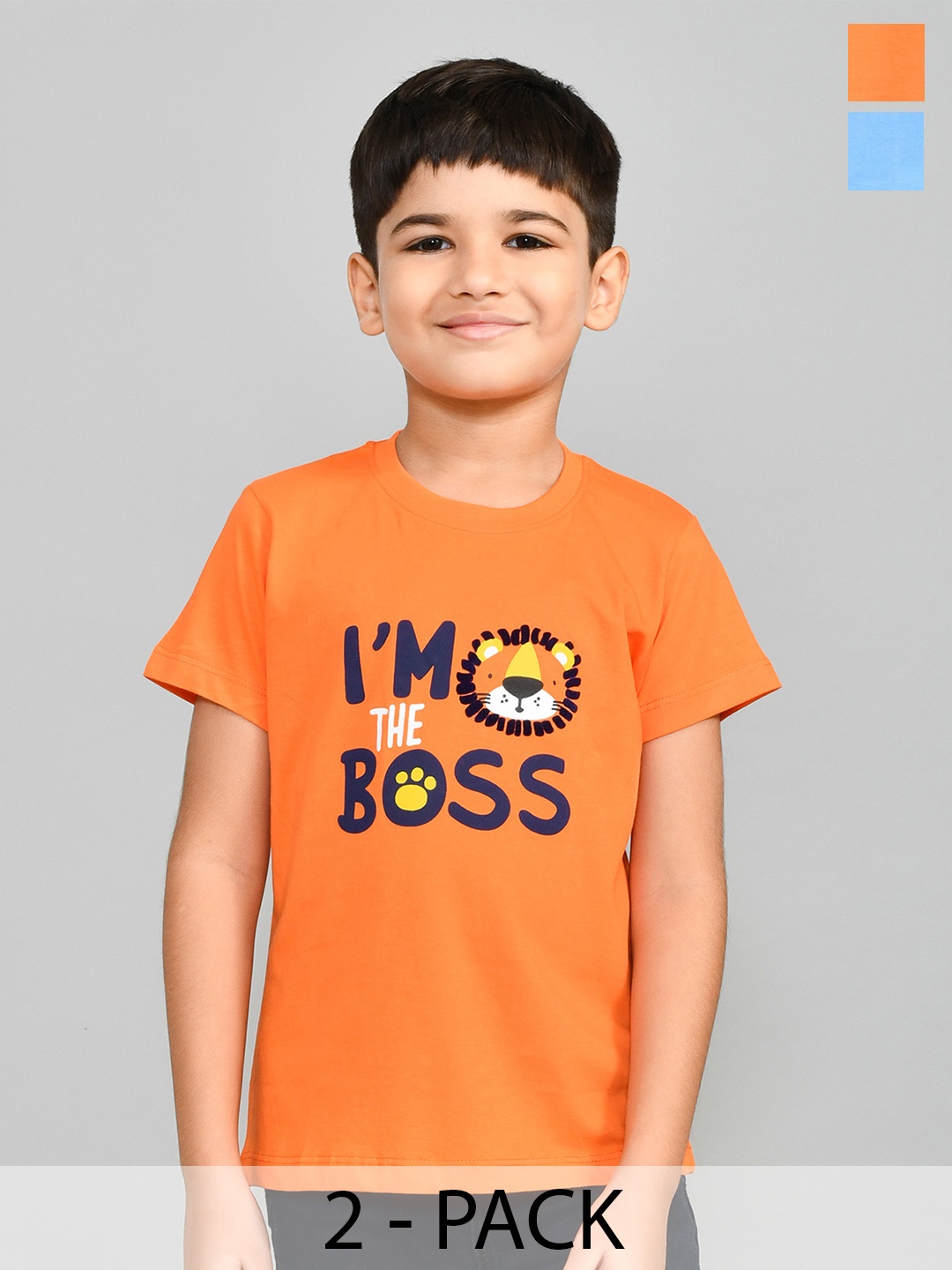 

Lux Cozi Boys Pack of 2 Typography Printed Pure Cotton T-shirt, Orange