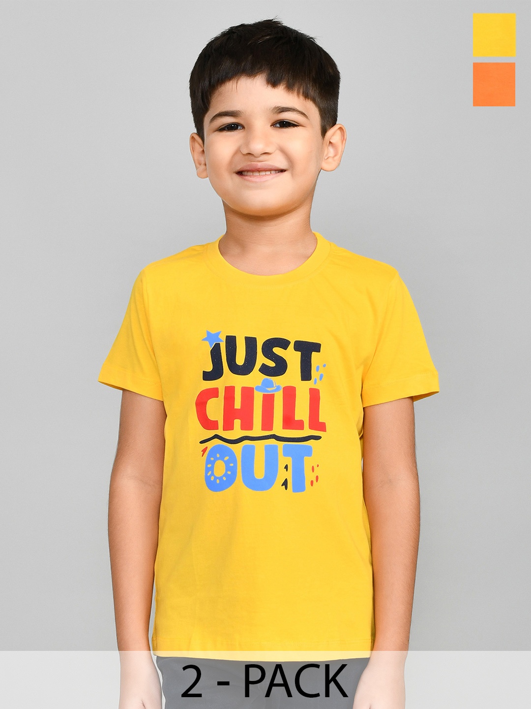 

Lux Cozi Boys Pack Of 2 Typography Printed Pure Cotton T-shirt, Yellow