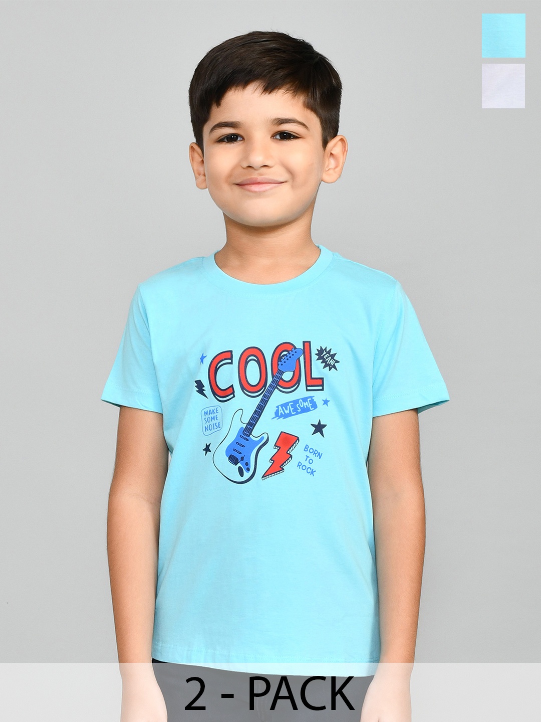 

Lux Cozi Boys Pack Of 2 Typography Printed Round Neck T-Shirt, White