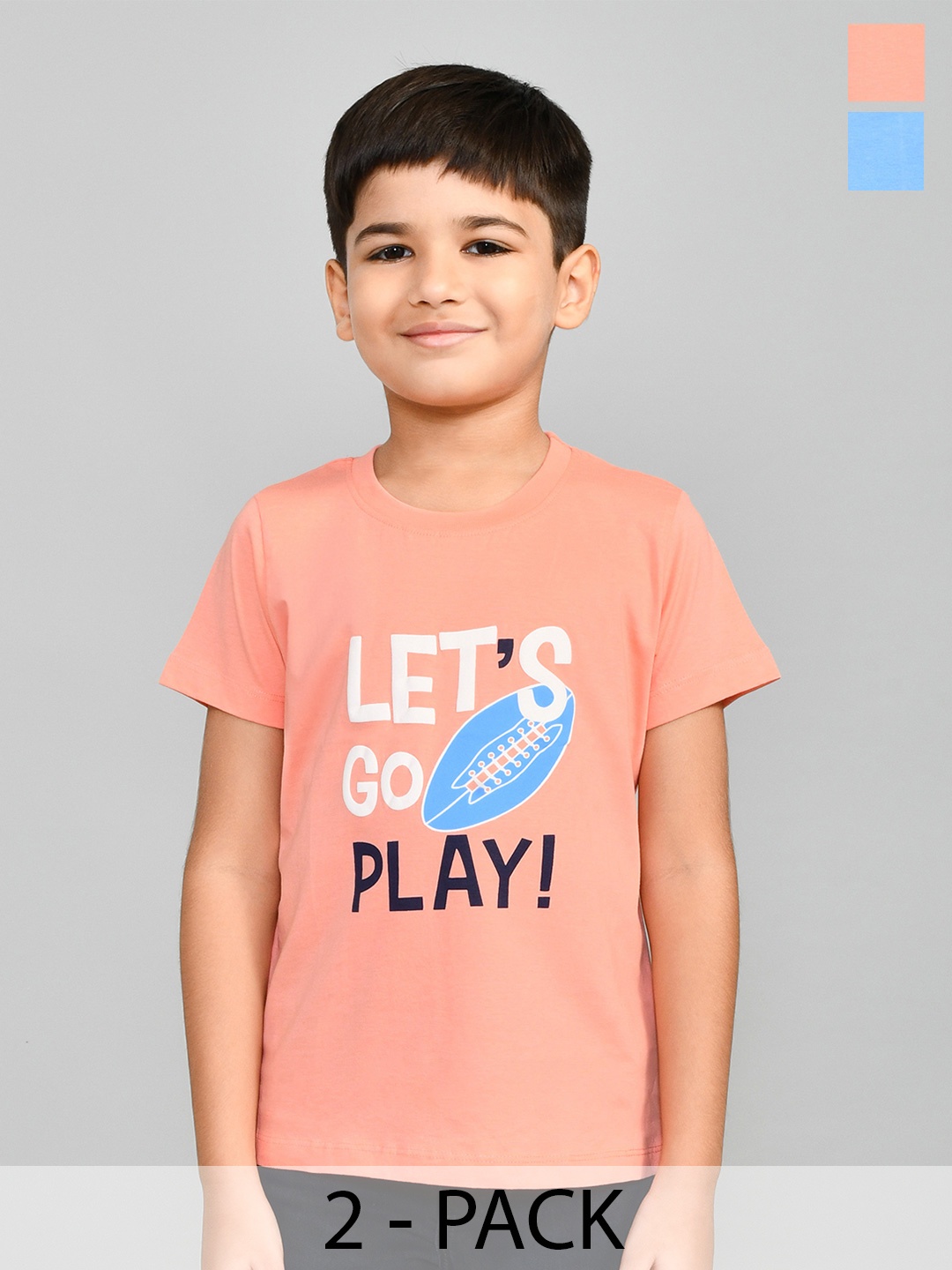 Lux Cozi Boys Pack Of 2 Typography Printed Cotton T-shirt, Blue