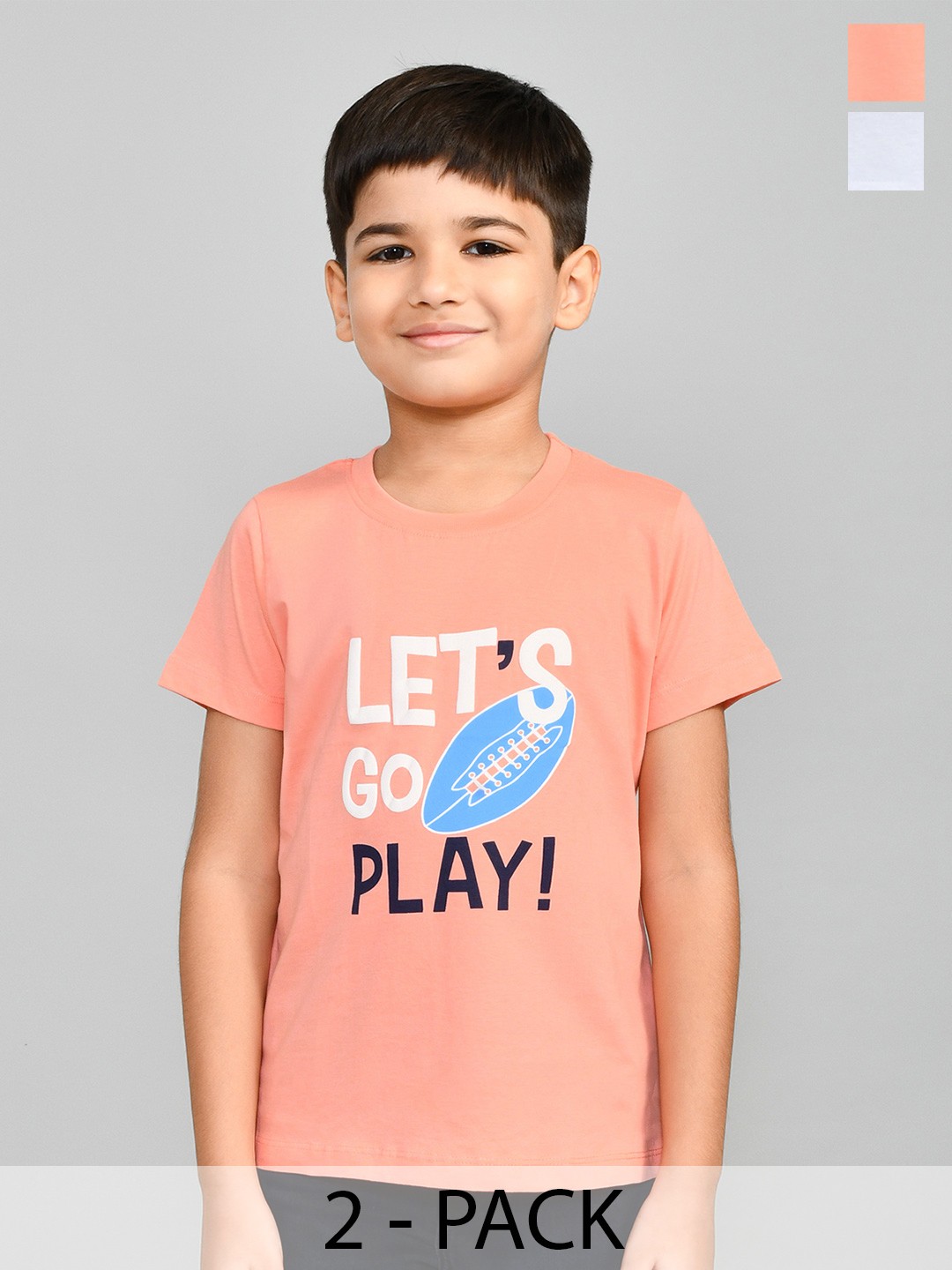 

Lux Cozi Boys Pack Of 2 Typography Printed Cotton T-shirt, Peach