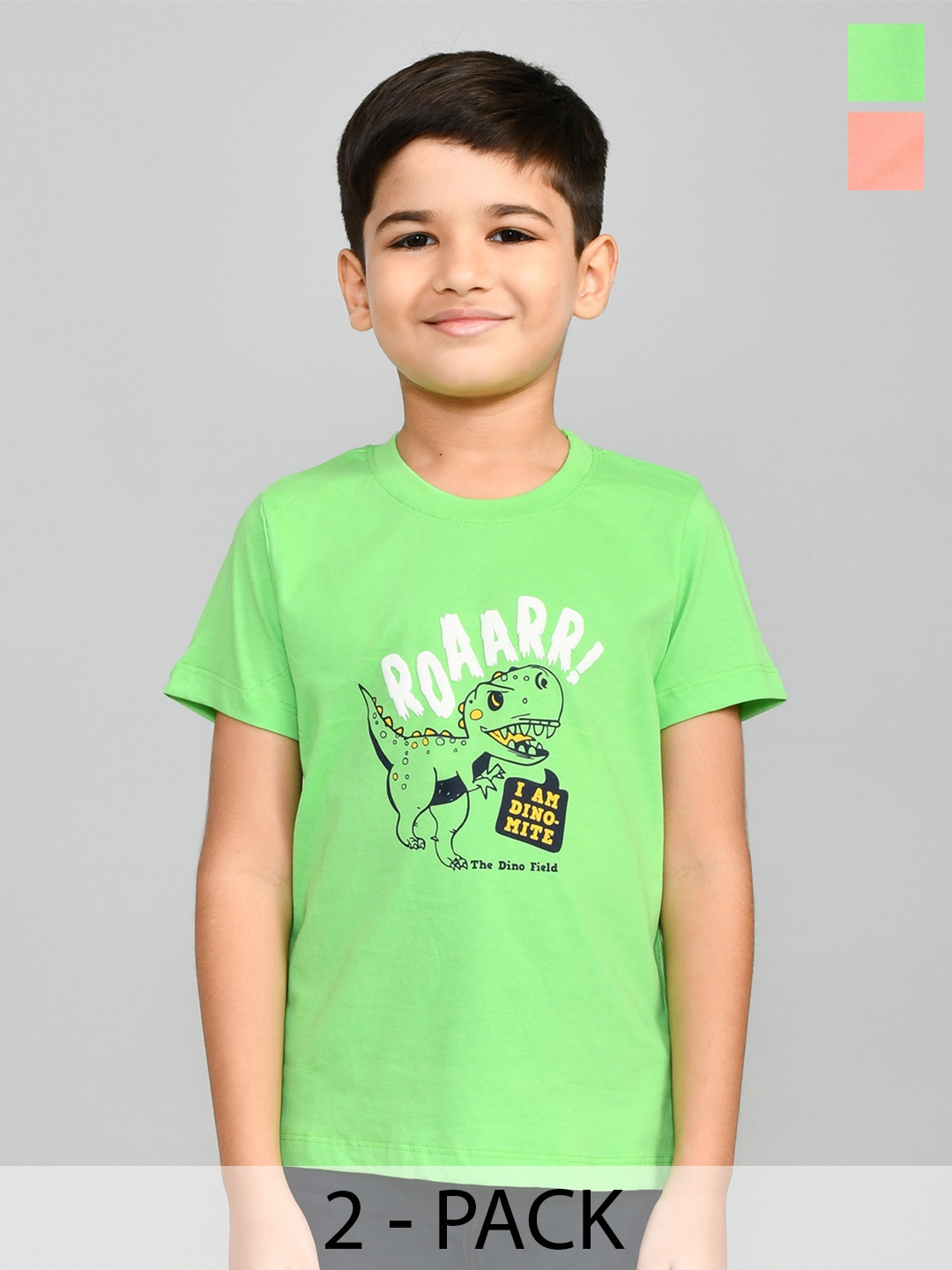 

Lux Cozi Boys Pack Of 2 Typography Printed T-shirts, Green