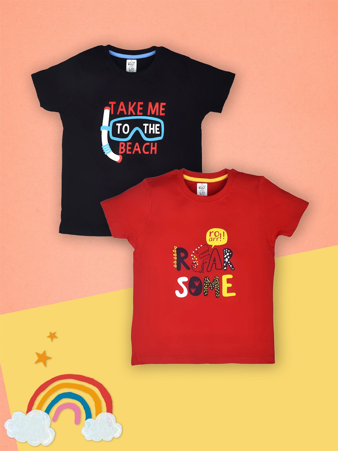 

Lux Cozi Boys Pack Of 2 Typography Printed Cotton T-shirt, Black