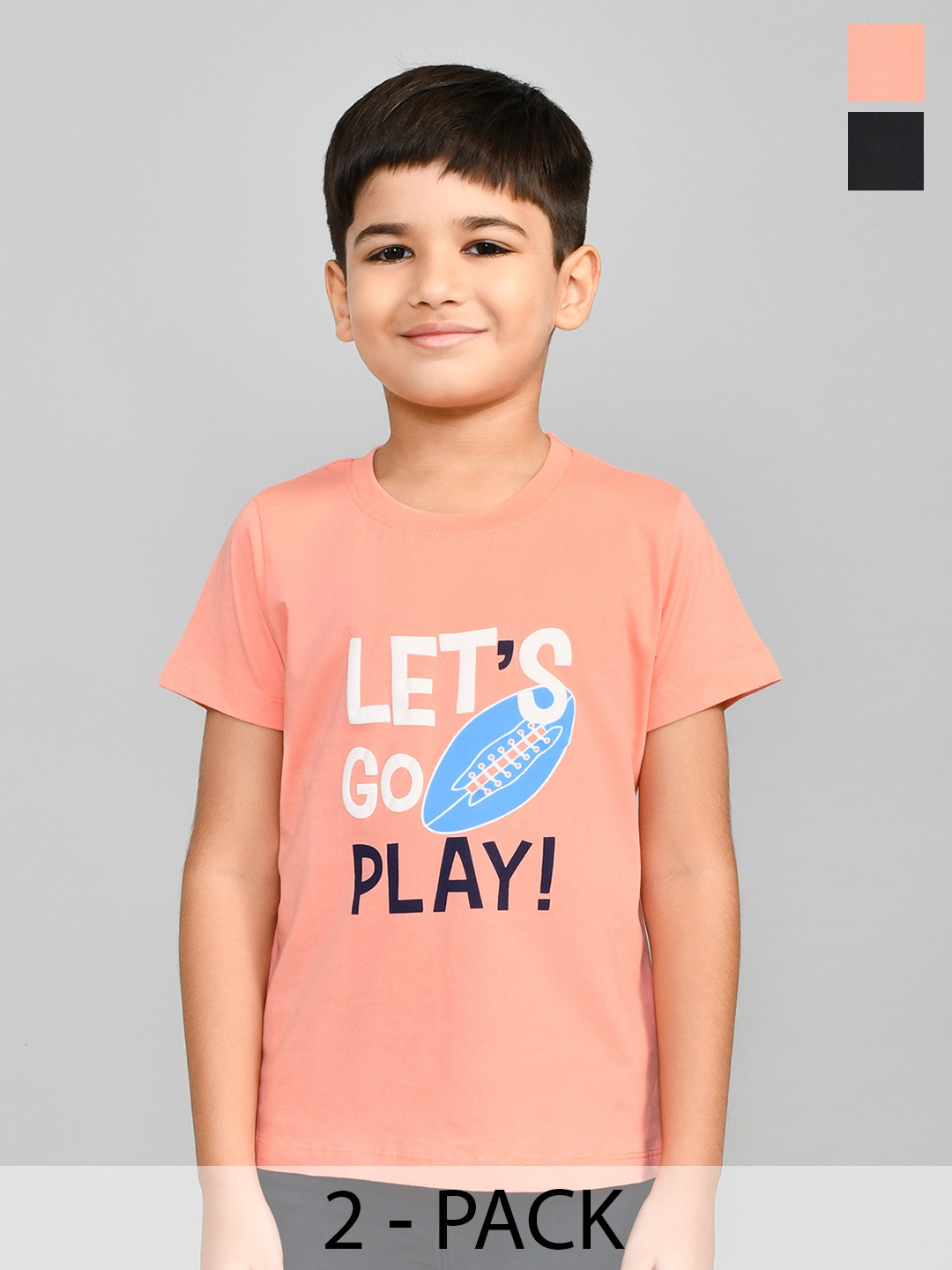 Lux Cozi Boys Pack Of 2 Typography Printed Cotton T-shirt, Black