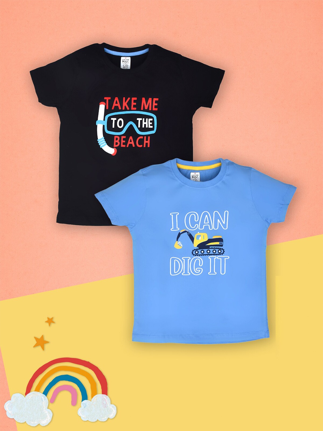 

Lux Cozi Boys Pack of 2 Typography Printed Pure Cotton T-shirt, Black