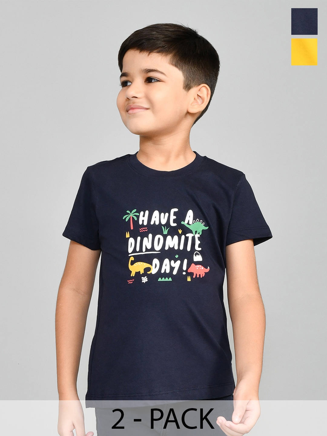 Lux Cozi Boys Pack Of 2 Typography Printed T-shirt, Navy blue