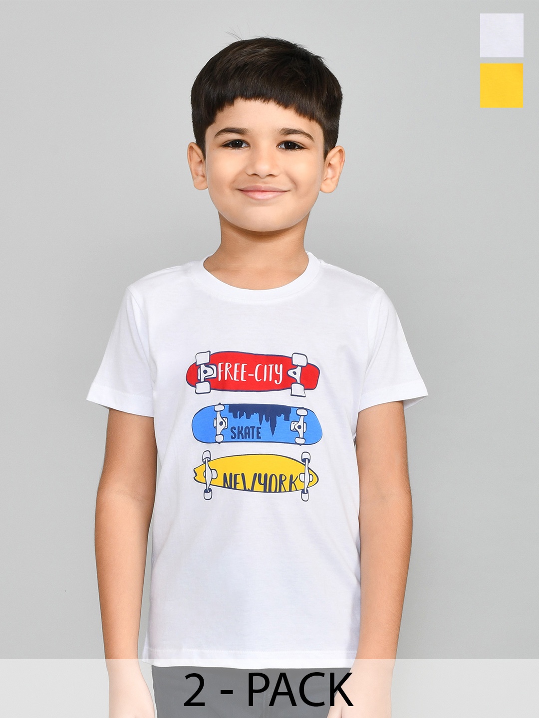 

Lux Cozi Boys Pack of 2 Typography Printed Pure Cotton T-shirt, Yellow