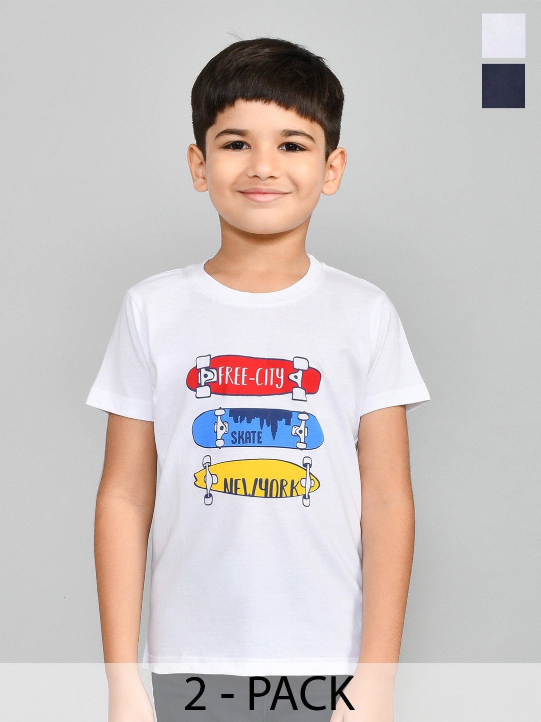 

Lux Cozi Boys Pack Of 2 Typography Printed Round Neck T-Shirt, Navy blue