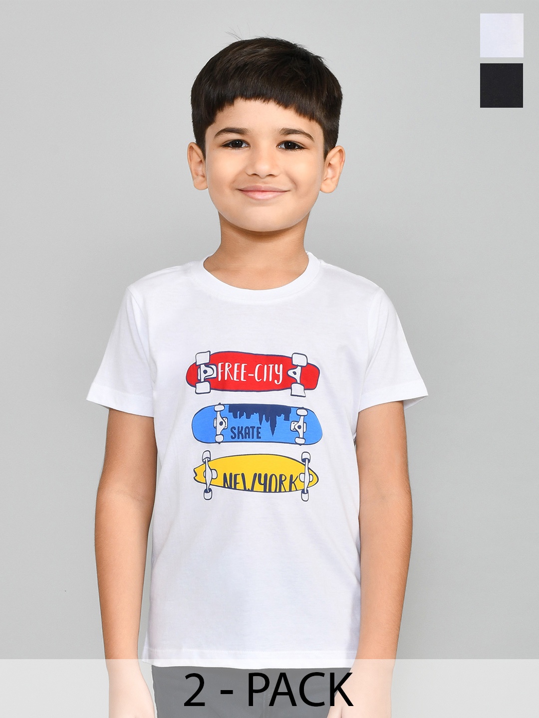 

Lux Cozi Boys Pack of 2 Typography Printed Pure Cotton T-shirt, Black