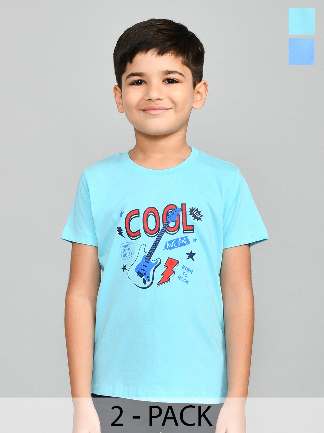 Lux Cozi Boys Pack Of 2 Typography Printed Round Neck T-Shirt, Blue