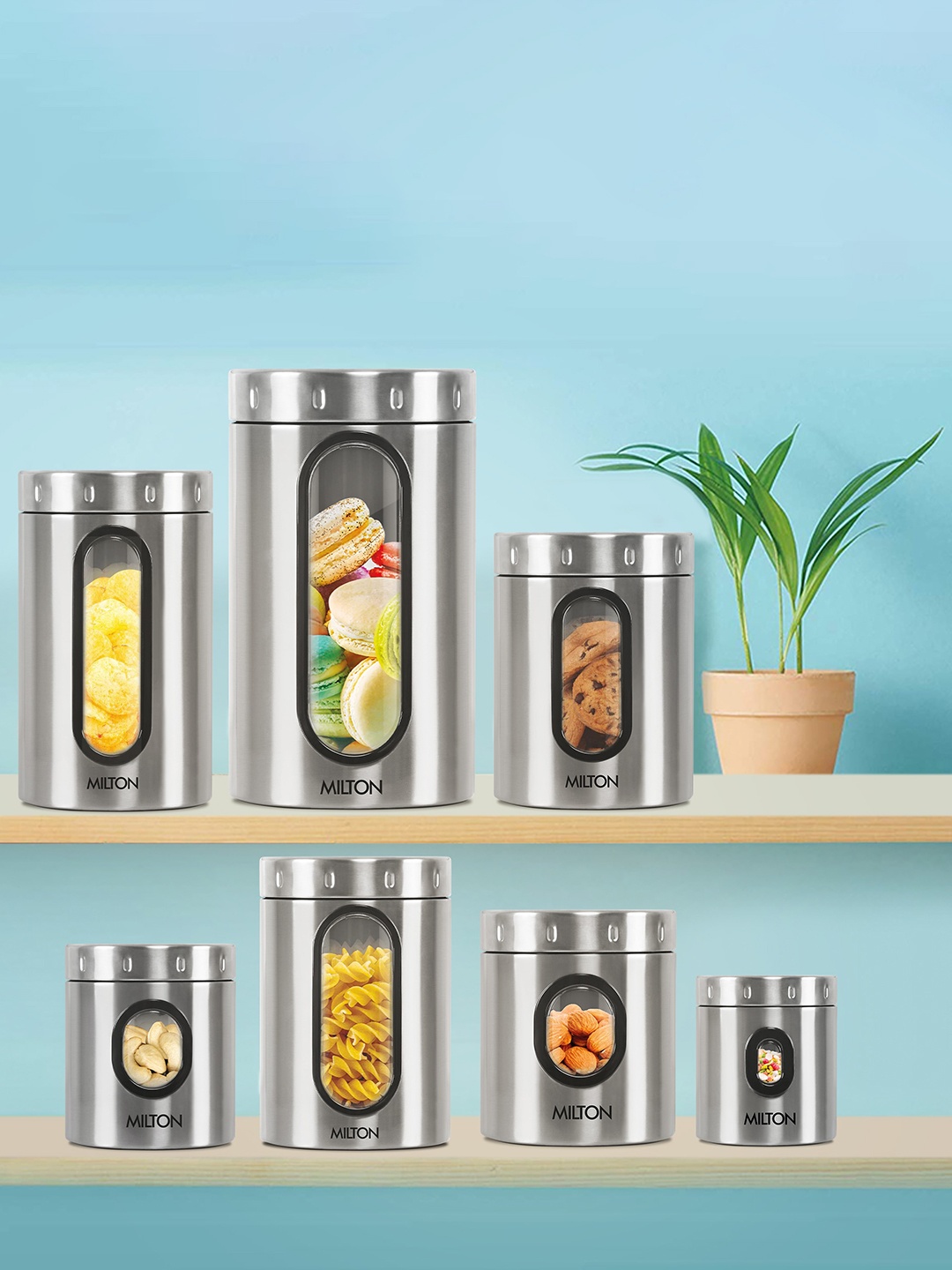 

Milton Steel Crispy 2500 Silver Toned Single Walled Storage Jar-2.5 L