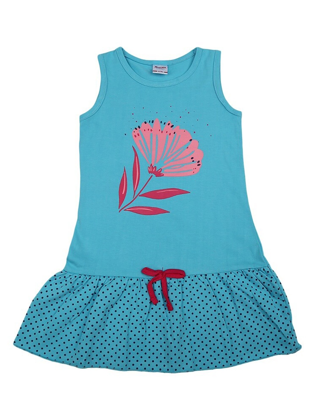 

V-Mart Girls Floral Printed Shoulder Straps Cotton Drop-Waist Dress, Blue