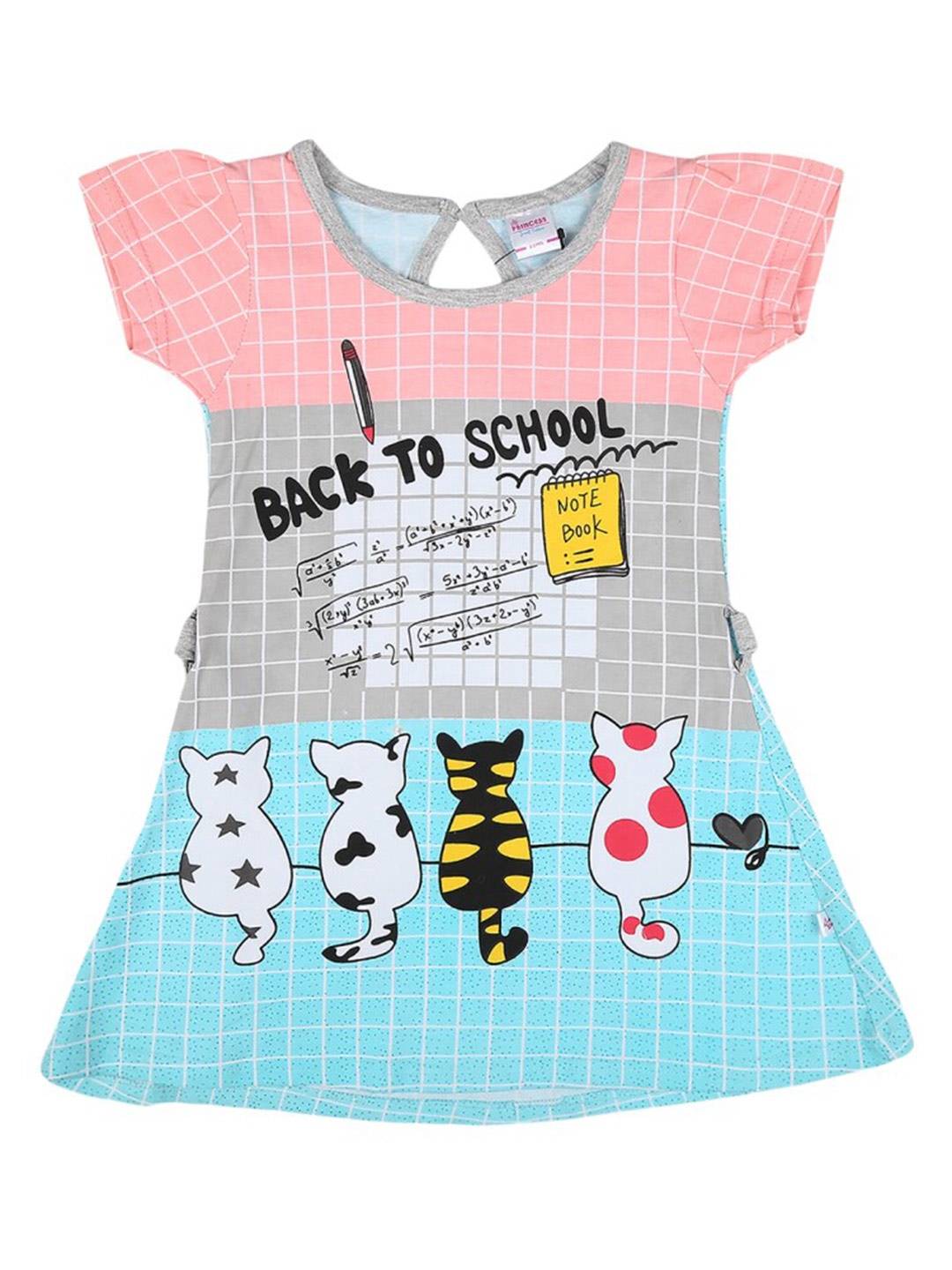 

V-Mart Girls Printed Short Sleeves Cotton A-Line Dress, Blue