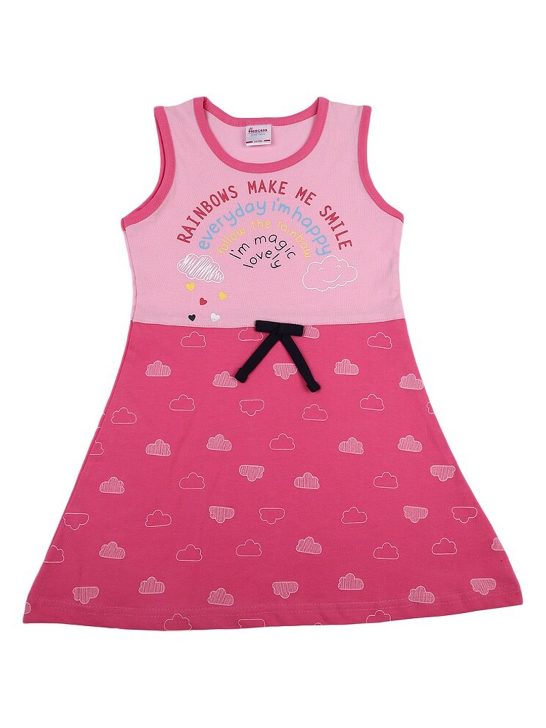 

V-Mart Girls Typography Printed Round Neck Cotton Casual A-Line Dress, Pink